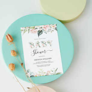 Hellrosa Rosen Florale Buchstaben Baby Shower Einl Einladung