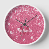 Hellrosa Rosen-Imitat-Funkeln Glitter Monogramm Uhr (Vorderseite)