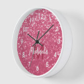 Hellrosa Rosen-Imitat-Funkeln Glitter Monogramm Uhr (Winkel)