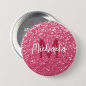 Hellrosa Rosen-Imitat-Sparkles-Glitter-Monogramm Button (Vorne & Hinten)