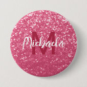 Hellrosa Rosen-Imitat-Sparkles-Glitter-Monogramm Button (Vorderseite)