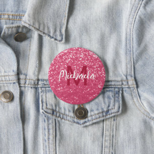 Hellrosa Rosen-Imitat-Sparkles-Glitter-Monogramm Button