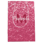Hellrosa Rosen-Imitat-Sparkles-Glitter-Monogramm Mittlere Geschenktüte (Vorderseite)