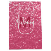 Hellrosa Rosen-Imitat-Sparkles-Glitter-Monogramm Mittlere Geschenktüte (Rückseite)