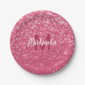 Hellrosa Rosen-Imitat-Sparkles-Glitter-Monogramm Pappteller (Vorderseite)