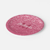 Hellrosa Rosen-Imitat-Sparkles-Glitter-Monogramm Pappteller (Schrägansicht)