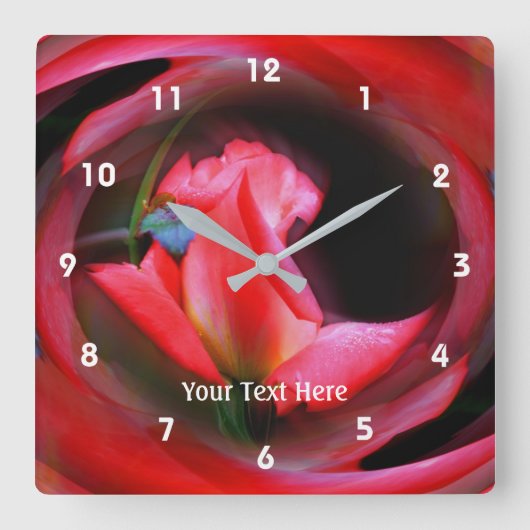 Hellrosa Rosenknospe Abstrakte Kunst Quadratische Wanduhr (Vorderseite)