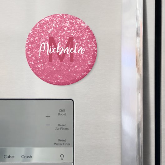 Hellrosa rote Rose falsche Funkeln Glitter Monogra Magnet (In Situ (Kühlschrank))