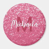 Hellrosa rote Rose falsche Funkeln Glitter Monogra Magnet (Vorne)