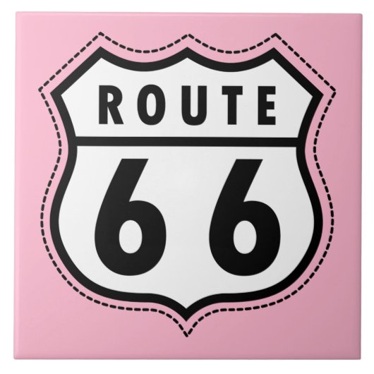 Hellrosa Route 66 Straßenschild Fliese (Vorderseite)
