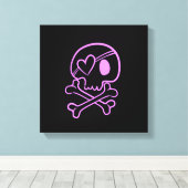 Hellrosa Schädel und Kreuzknochen mit Herz-Eyepatc Leinwanddruck (Insitu (Holzboden))