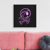 Hellrosa Schädel und Kreuzknochen mit Herz-Eyepatc Leinwanddruck (Insitu (Wohnzimmer))