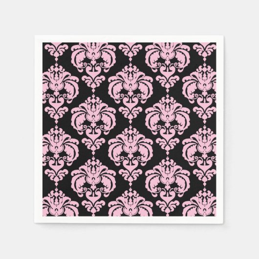 Hellrosa Schwarze Damaske Chic Elegantes Muster Pa Serviette (Vorderseite)