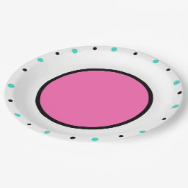 Hellrosa schwarze türkisfarbene Punkte Pappteller