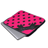 Hellrosa schwarzer Polka-Dot-Laptop-Ärmel Laptopschutzhülle (Vorne Knopf)