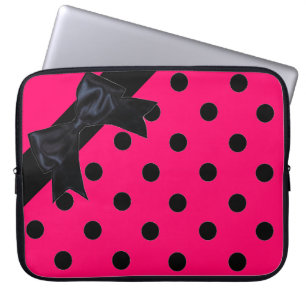 Hellrosa schwarzer Polka-Dot-Laptop-Ärmel Laptopschutzhülle