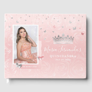 Hellrosa silberfarbene elegante Foto-Quinceanera Gästebuch
