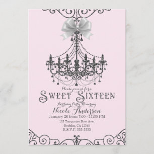 Hellrosa Silberweiß Schleife Sweet 16 Sechzehn Einladung