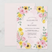 Hellrosa Sonnenblumen-Eukalyptus-Hochzeit Einladung (Vorne/Hinten)
