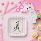 Hellrosa Streifen und schwarzer Dalmatiner Pappteller (Party)