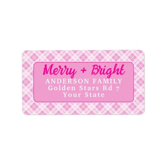 Hellrosa Tartan Frohe Weihnachtsfeiertage Adressaufkleber (Vorne)