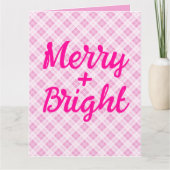 Hellrosa Tartan Weihnachtsfeiertage Merry Bright Karte (Vorderseite)