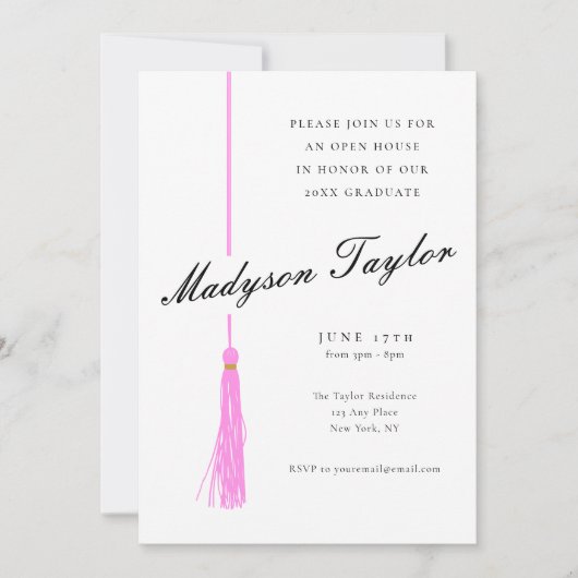 Hellrosa Tassel | Moderner Foto Abschluss Einladung (Vorderseite)