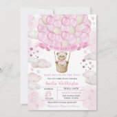 Hellrosa Teddy Bear Hot Air Balloons Babydusche Einladung (Vorderseite)