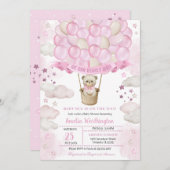 Hellrosa Teddy Bear Hot Air Balloons Babydusche Einladung (Vorne/Hinten)