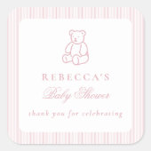 Hellrosa Teddy Bear Preppy Elegant Babydusche Quadratischer Aufkleber (Vorderseite)