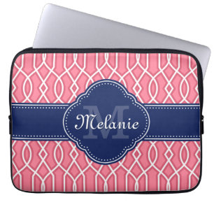 Hellrosa, Trellis Pattern Navy Monogram Laptopschutzhülle