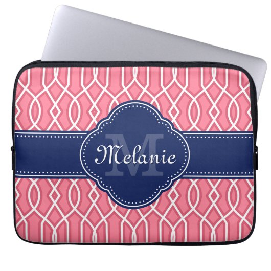 Hellrosa, Trellis Pattern Navy Monogram Laptopschutzhülle (Vorderseite)