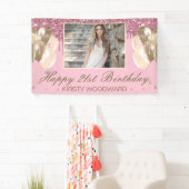 Hellrosa tropfender Glitter mit Luftballons Geburt Banner (Insitu)