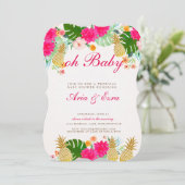 Hellrosa Tropische Ananas Babydusche einladen Einladung (Stehend Vorderseite)