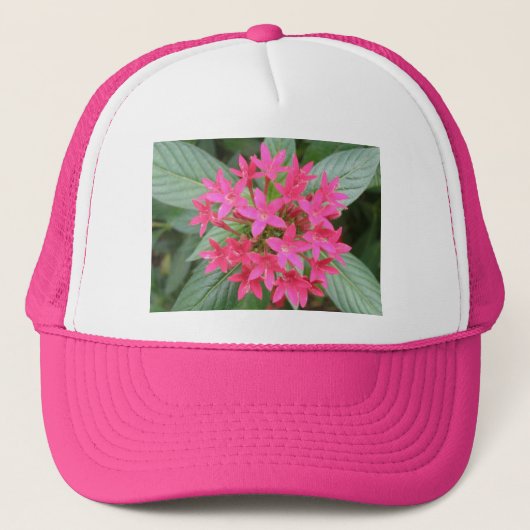 Hellrosa tropische Blume Truckerkappe (Vorderseite)