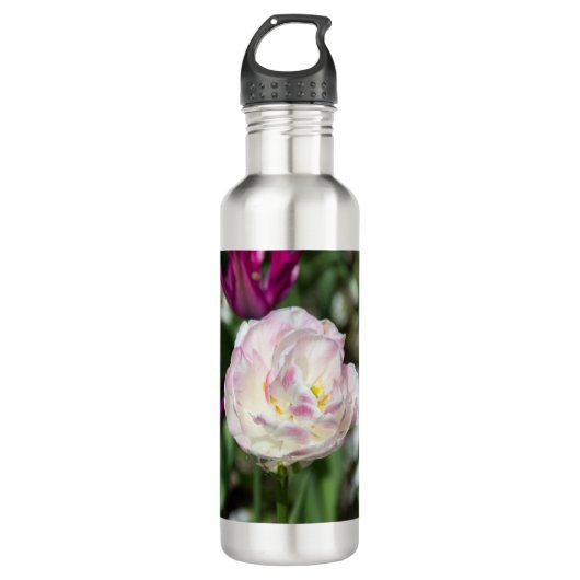 Hellrosa Tulpen an einem sonnigen Tag Edelstahlflasche (Vorderseite)