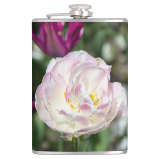 Hellrosa Tulpen an einem sonnigen Tag Flachmann (Vorderseite)