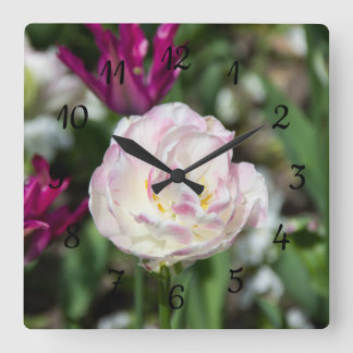 Hellrosa Tulpen an einem sonnigen Tag Quadratische Wanduhr