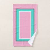 Hellrosa Türkisfarbenes Schwarzes Blockmuster Badhandtuch Set (Handtuch)