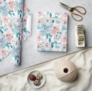 Hellrosa und Aquamarines Blumenmuster Geschenkpapier