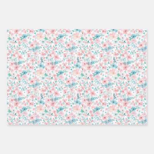 Hellrosa und Aquamarines Blumenmuster Geschenkpapier Set (Vorderseite 3)