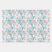 Hellrosa und Aquamarines Blumenmuster Geschenkpapier Set (Vorderseite 2)