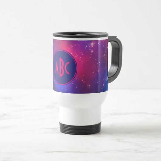 Hellrosa und blaue Galaxie-Cluster Monogram Reisebecher (VorderseiteRechts)
