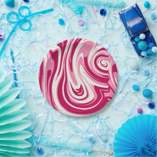 Hellrosa und cremefarbener Marmorwirbel Pappteller (Party)