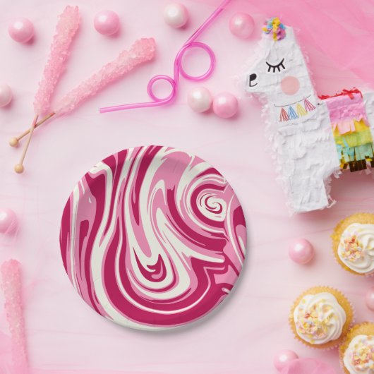 Hellrosa und cremefarbener Marmorwirbel Pappteller (Party)