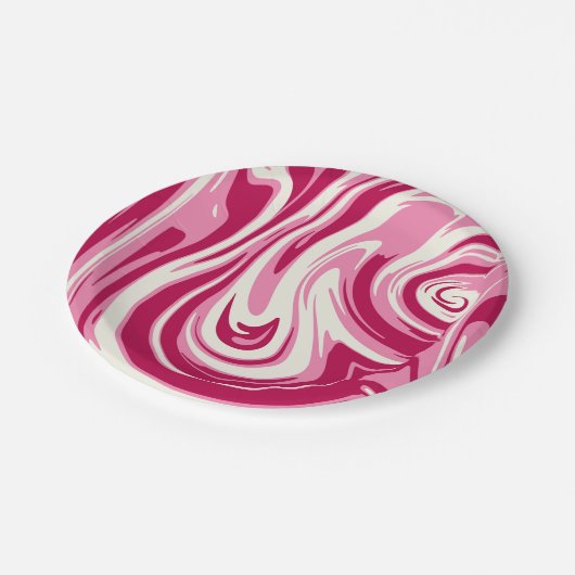 Hellrosa und cremefarbener Marmorwirbel Pappteller (Schrägansicht)