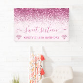 Hellrosa und falscher rosa Glitter Sweet 16 Banner (Insitu)
