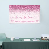 Hellrosa und falscher rosa Glitter Sweet 16 Banner (Messeveranstaltung)