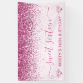 Hellrosa und falscher rosa Glitter Sweet 16 Banner (Vertikal)