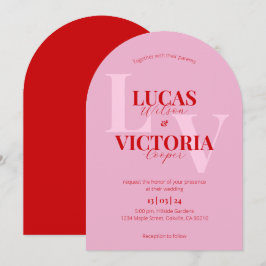 Hellrosa und fette Rote Bogenhochzeit Einladung